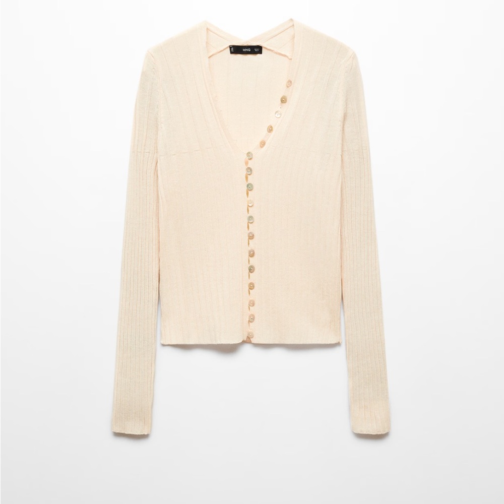 Mango Cream Ribbed Button-Front Cardigan - Picture 2 of 8